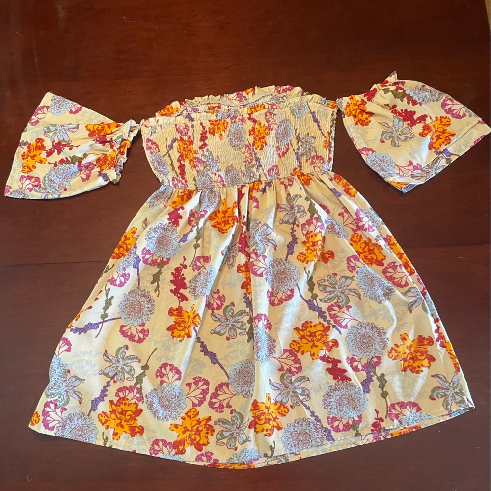 Strapless off the shoulder floral dress